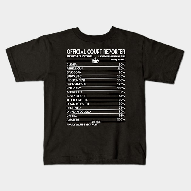 Official Court Reporter T Shirt - Official Court Reporter Factors Daily Gift Item Tee Kids T-Shirt by Jolly358